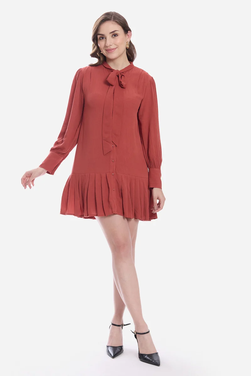Canny|100% Viscose Tie-Up Mini Dress