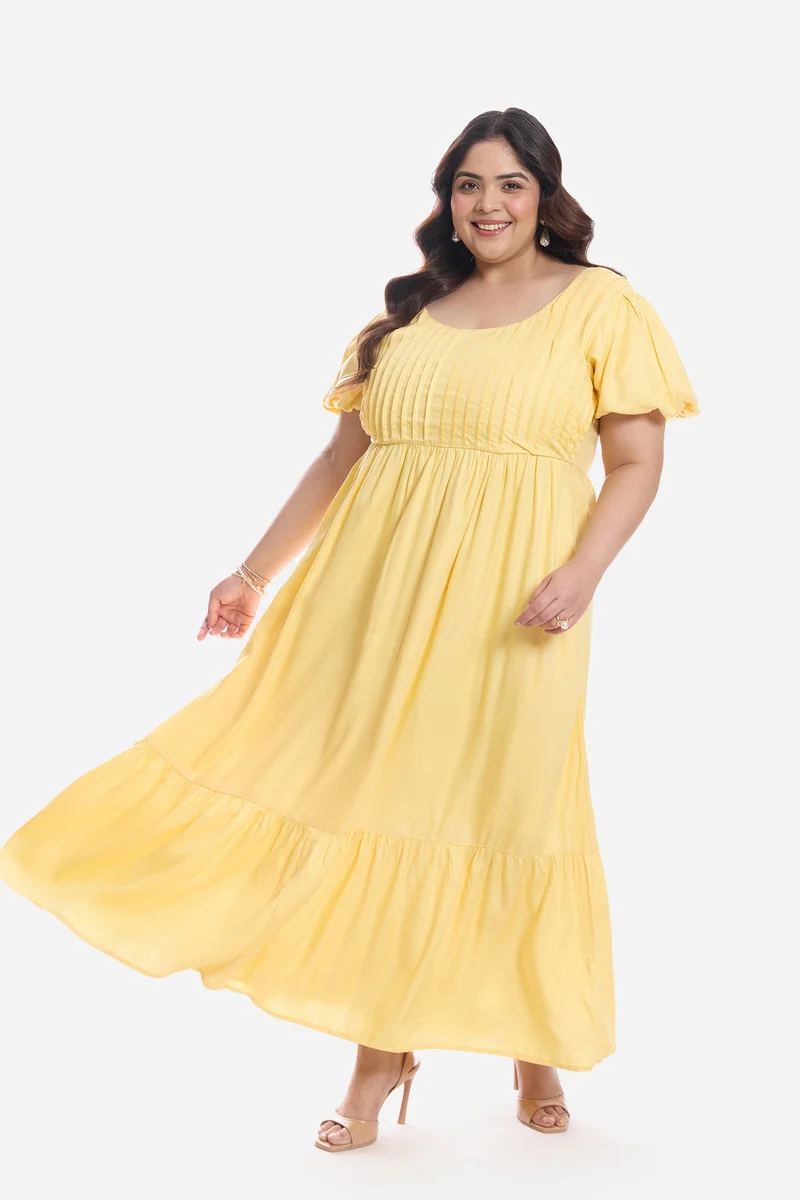 Drolma|Viscose Midi Dress With Pleated Bodice