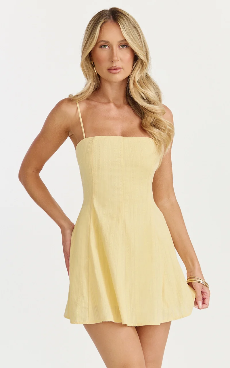 Romi Playsuit - Spaghetti Strap Dress in Lemon