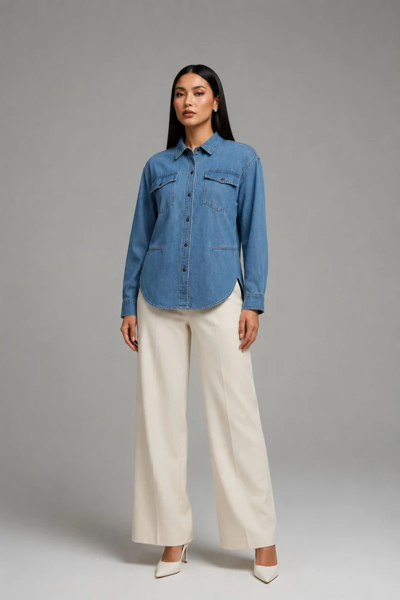 Isebyl|100% Cotton Denim Oversized Shirt
