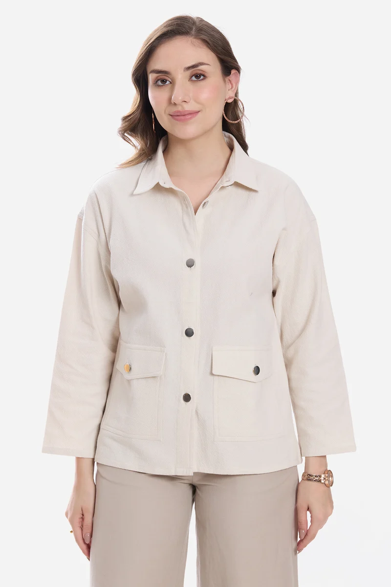 Cecily|100% Cotton Button Down Relaxed Shacket
