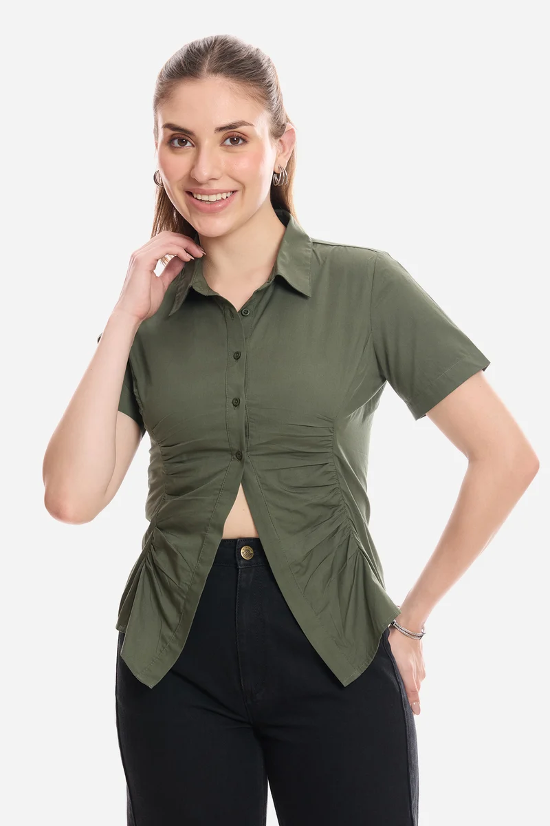 Celina|100% Cotton Shirt With Asymmetric Hem