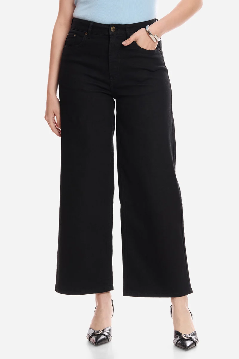 Tsereng|100% Cotton Wide Leg Mid Rise Denims