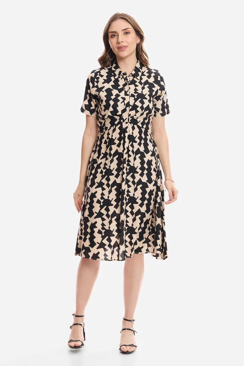 Ciella|100% Viscose Knee Length Workwear Dress