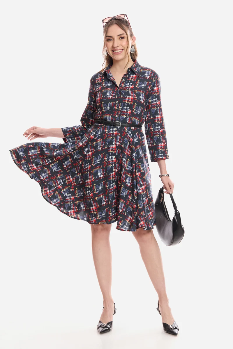 Havah|100% Viscose Mini Shirt Dress