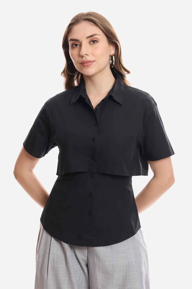 Deia|100% Cotton Double Layer Short Sleeve Shirt