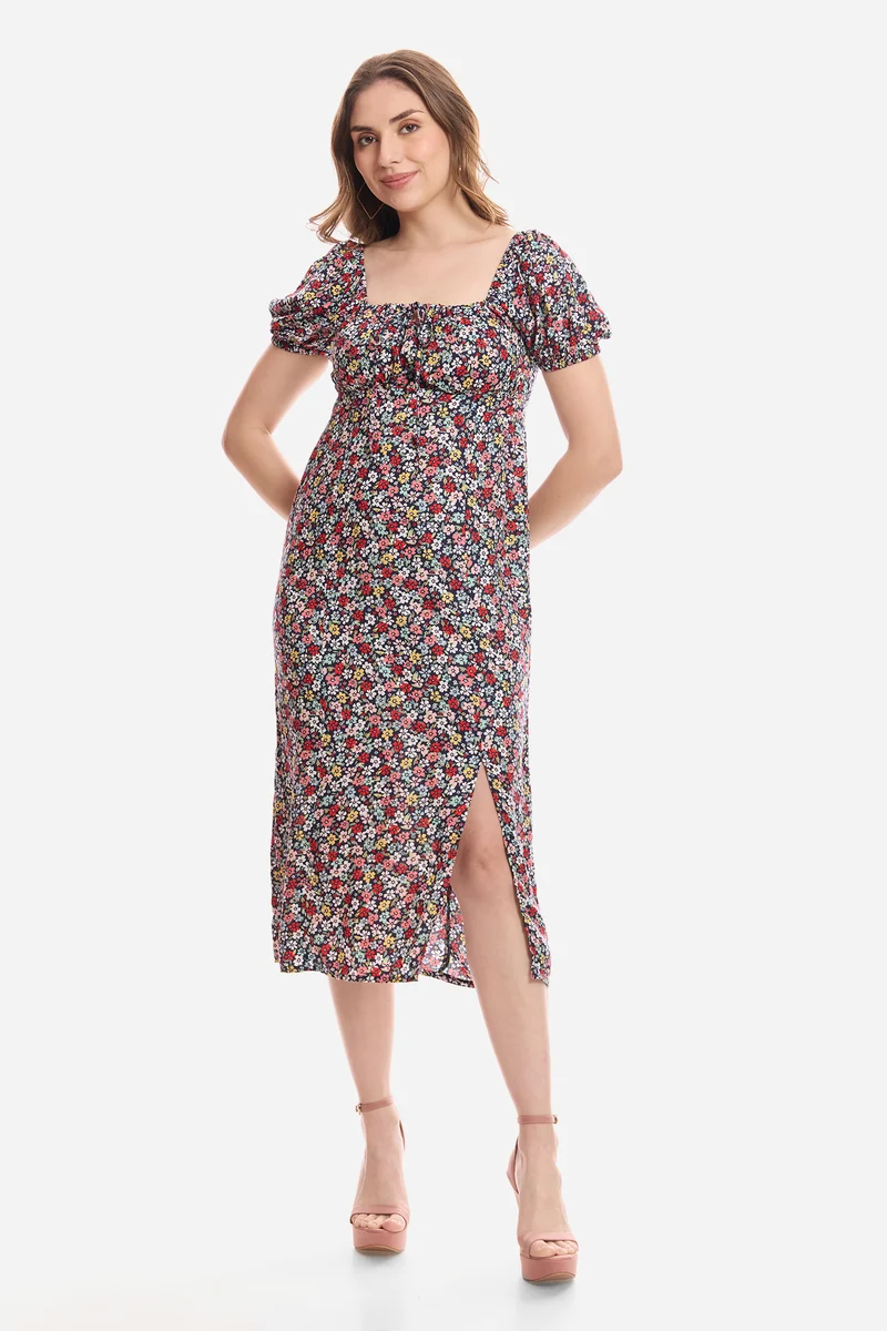 Emiko|100% Viscose Puff Sleeve Dress
