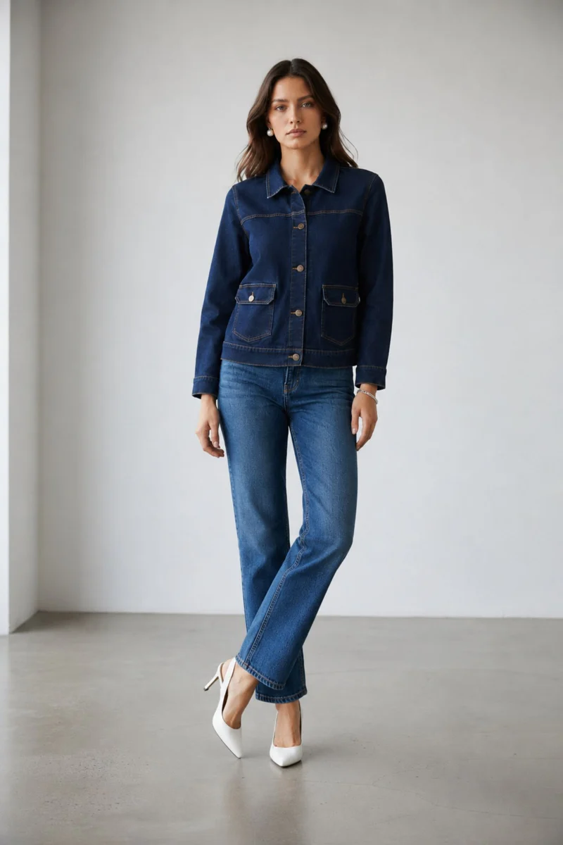 Elaya|100% Cotton Denim Trucker Jacket