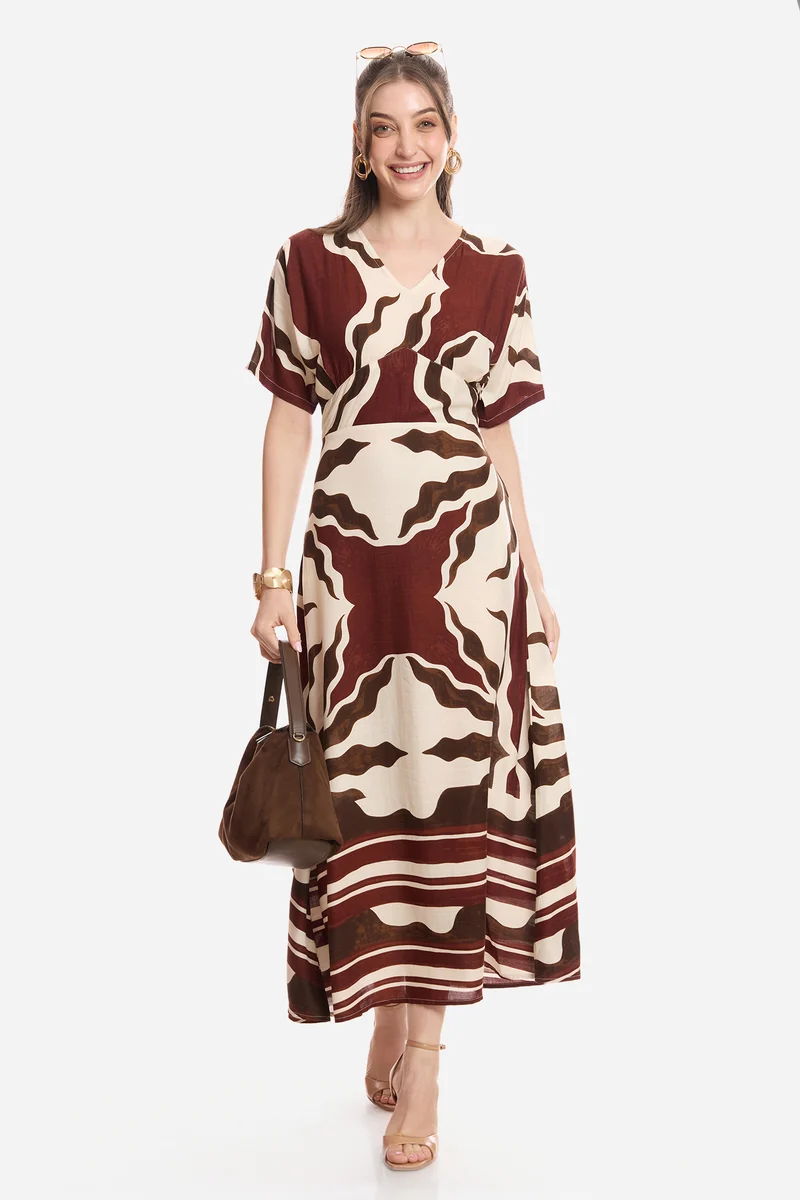 Ishya|100% Viscose Printed Empire Dress