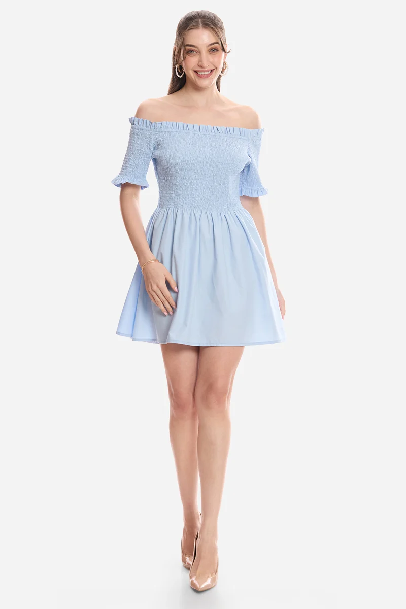 Halea|100% Cotton Off-Shoulder Mini Dress