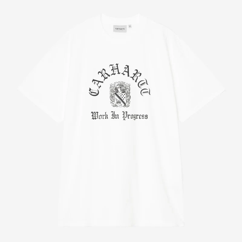 Carhartt WIP Herr T-shirt med vapensköld | Vit, kraftig stentvätt