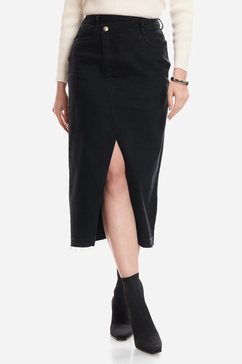 Gita|100% Cotton Assymetric Waist Denim Skirt
