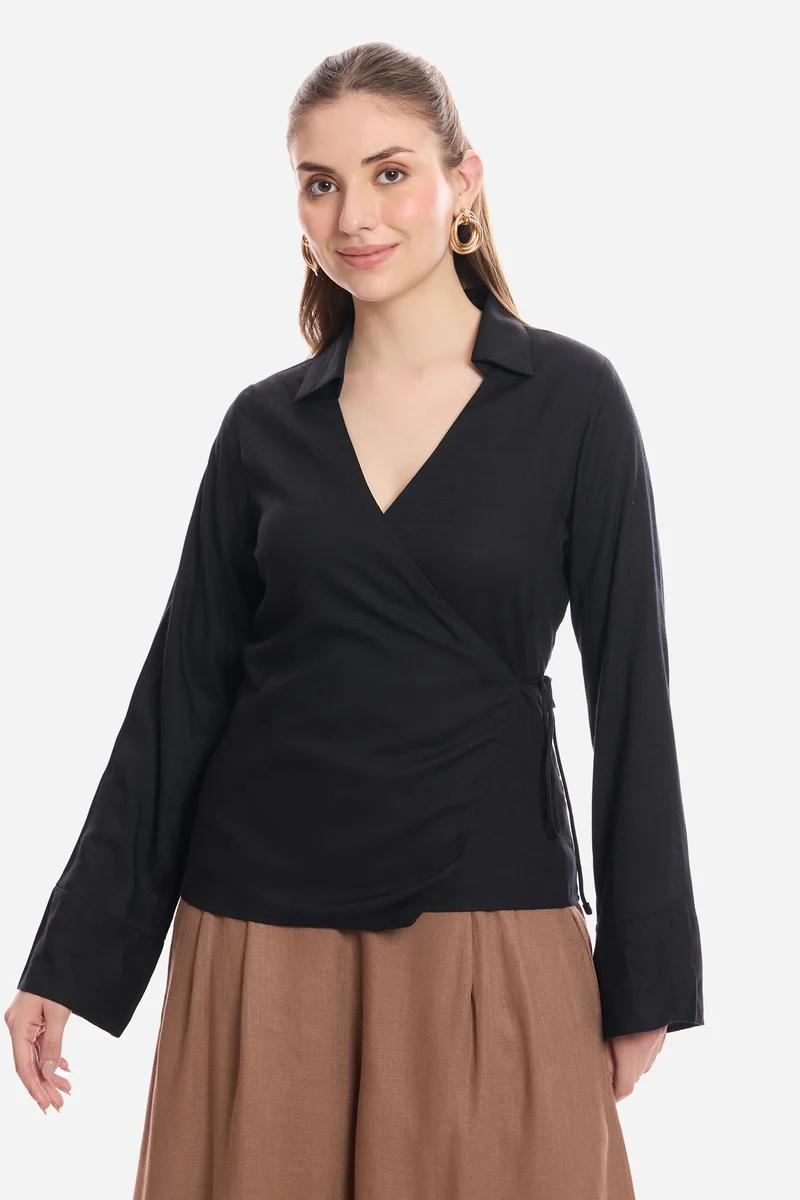 Esmay|100% Viscose Wrap Tie-Up Top