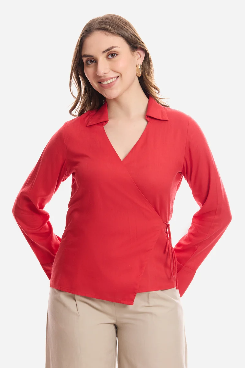 Samup|100% Viscose Wrap Tie-Up Top