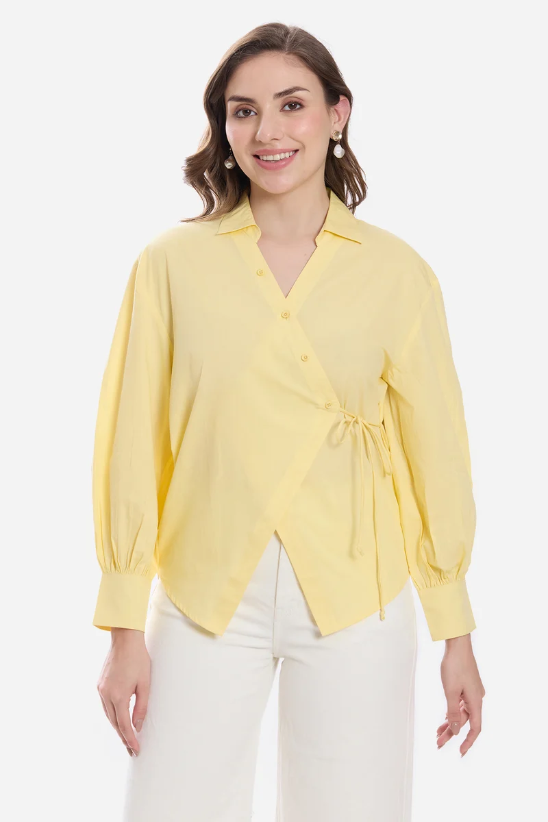 Kiris|100% Cotton Asymmetric Tie-Up Shirt