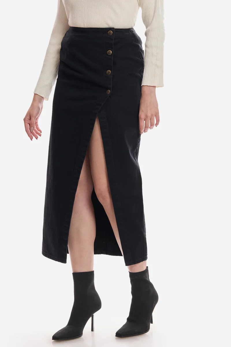 Lobsang|100% Cotton Denim Wrap Midi Skirt
