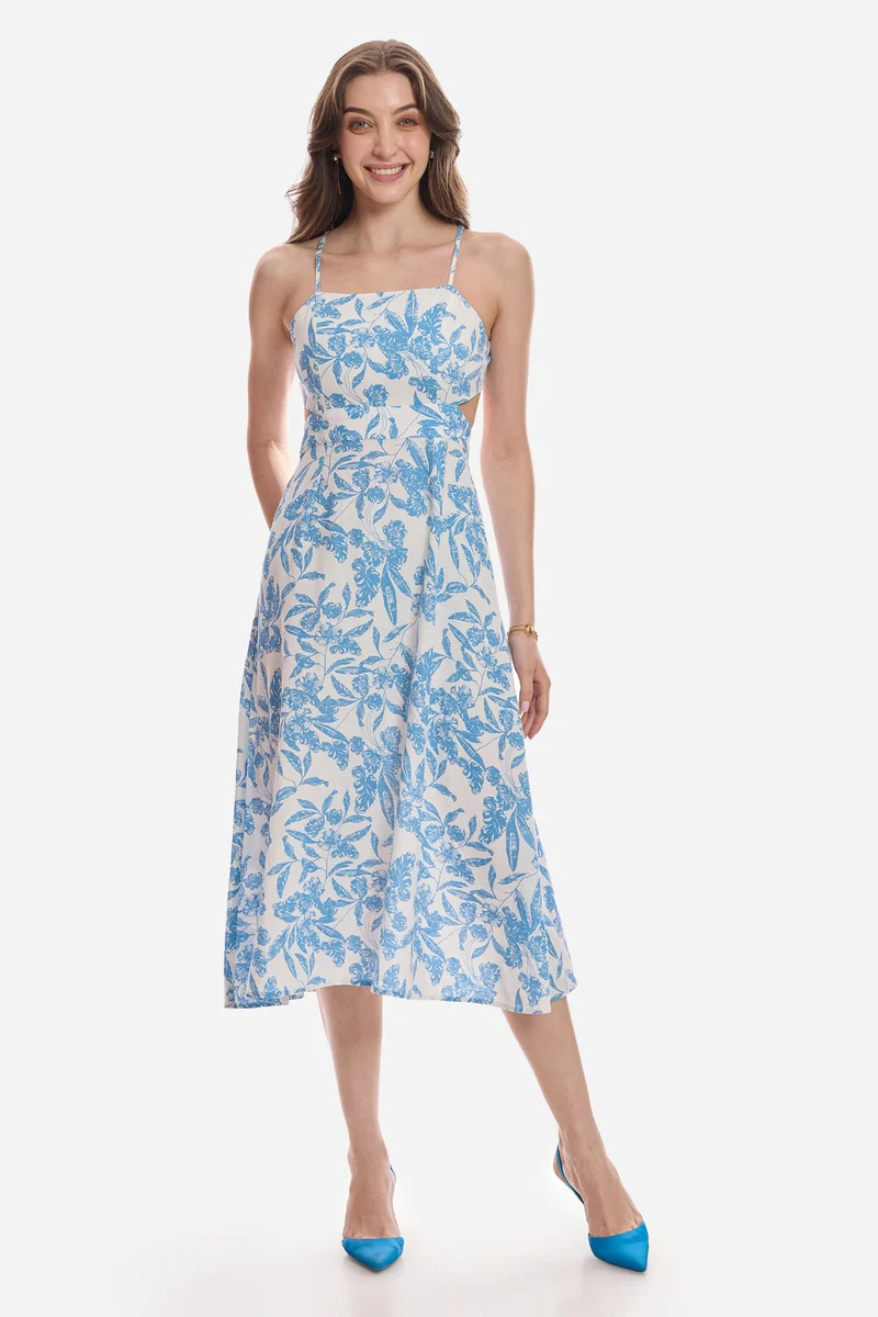 Kubral|100% Viscose Back Cut Out Midi Dress