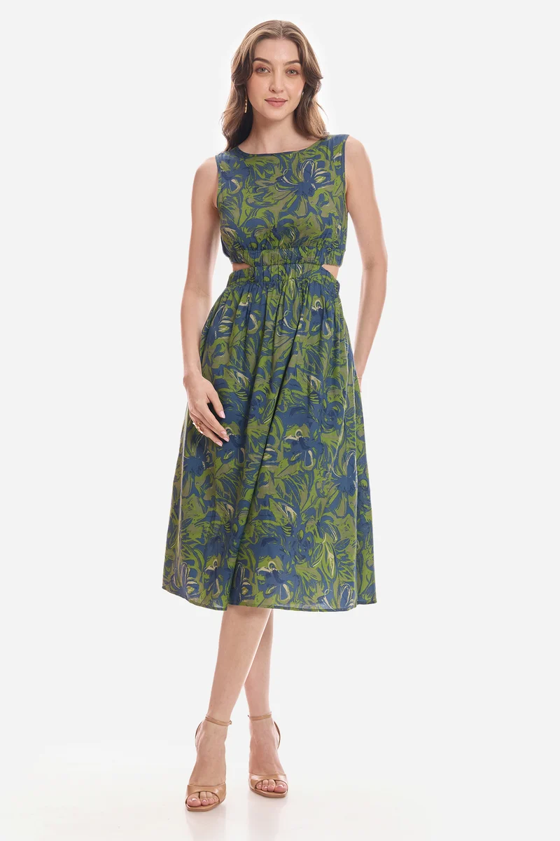 Munire|100% Cotton Waist Cut Out Midi Dress