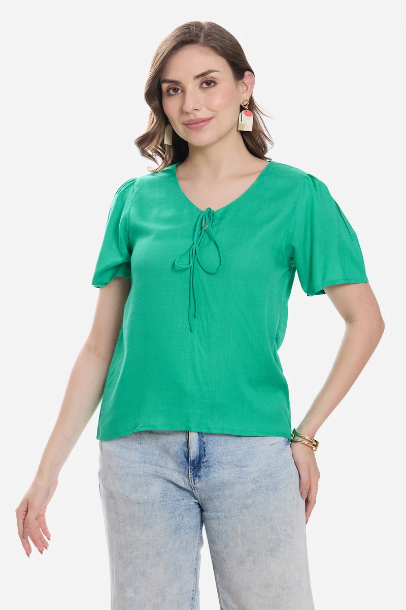 Lavie|100% Viscose Puff Sleeve Top