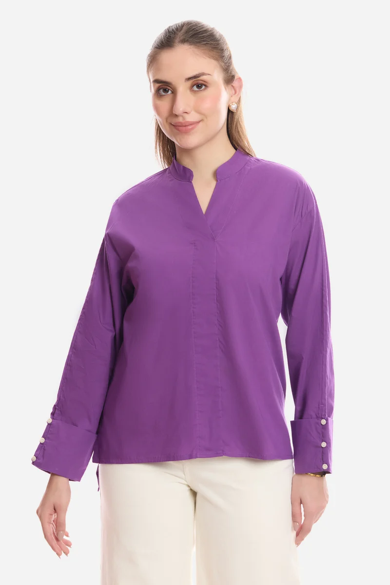 Enara|100% Cotton Boxy Mock Placket Tunic
