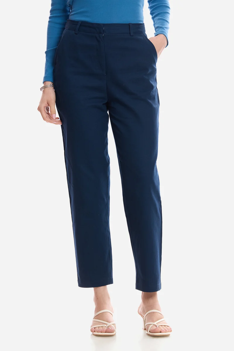 Cyra|100% Cotton Tapered Fit Formal Pants
