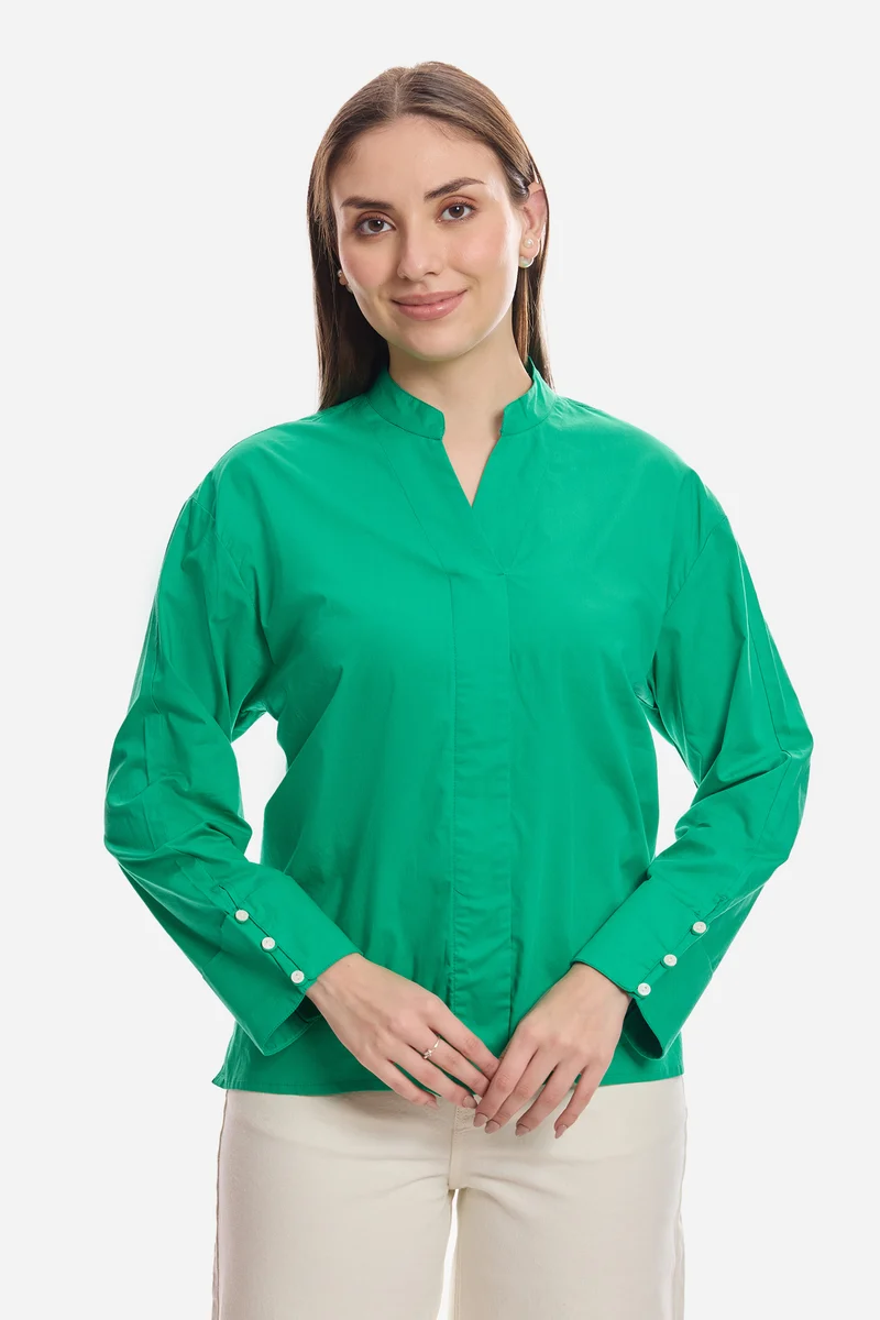 Enisa|100% Cotton Boxy Mock Placket Tunic