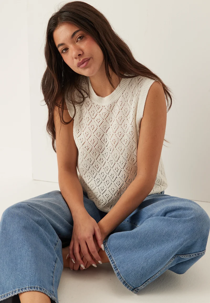 Onlsunny Sl Pointelle Top Knt