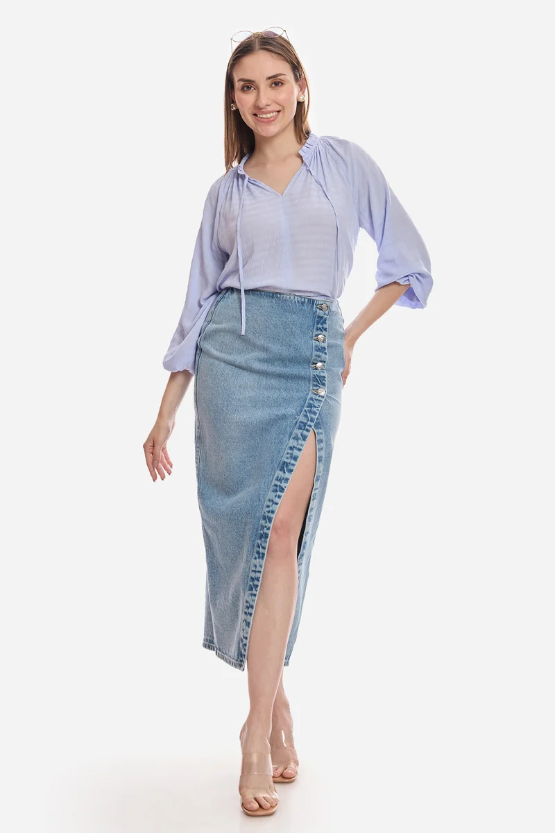Aifric|100% Viscose Lavendor Top With Puff Sleeve