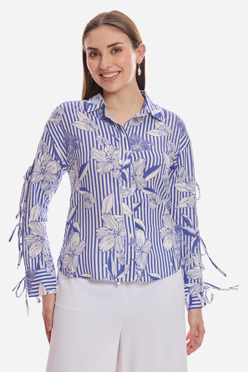 Emine|100% Viscose Sleeve Tie Up Shirt
