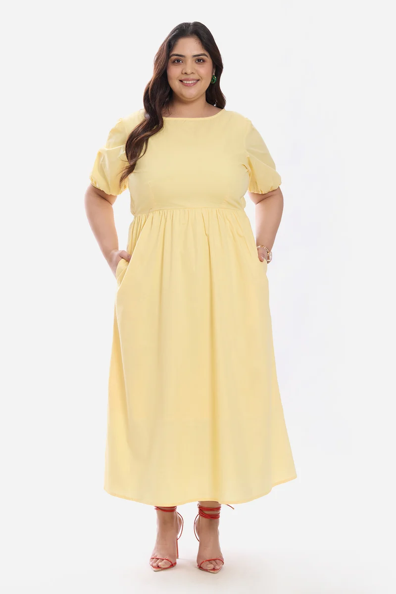 Arlete|Cotton Midi Dress With Puff Sleeve
