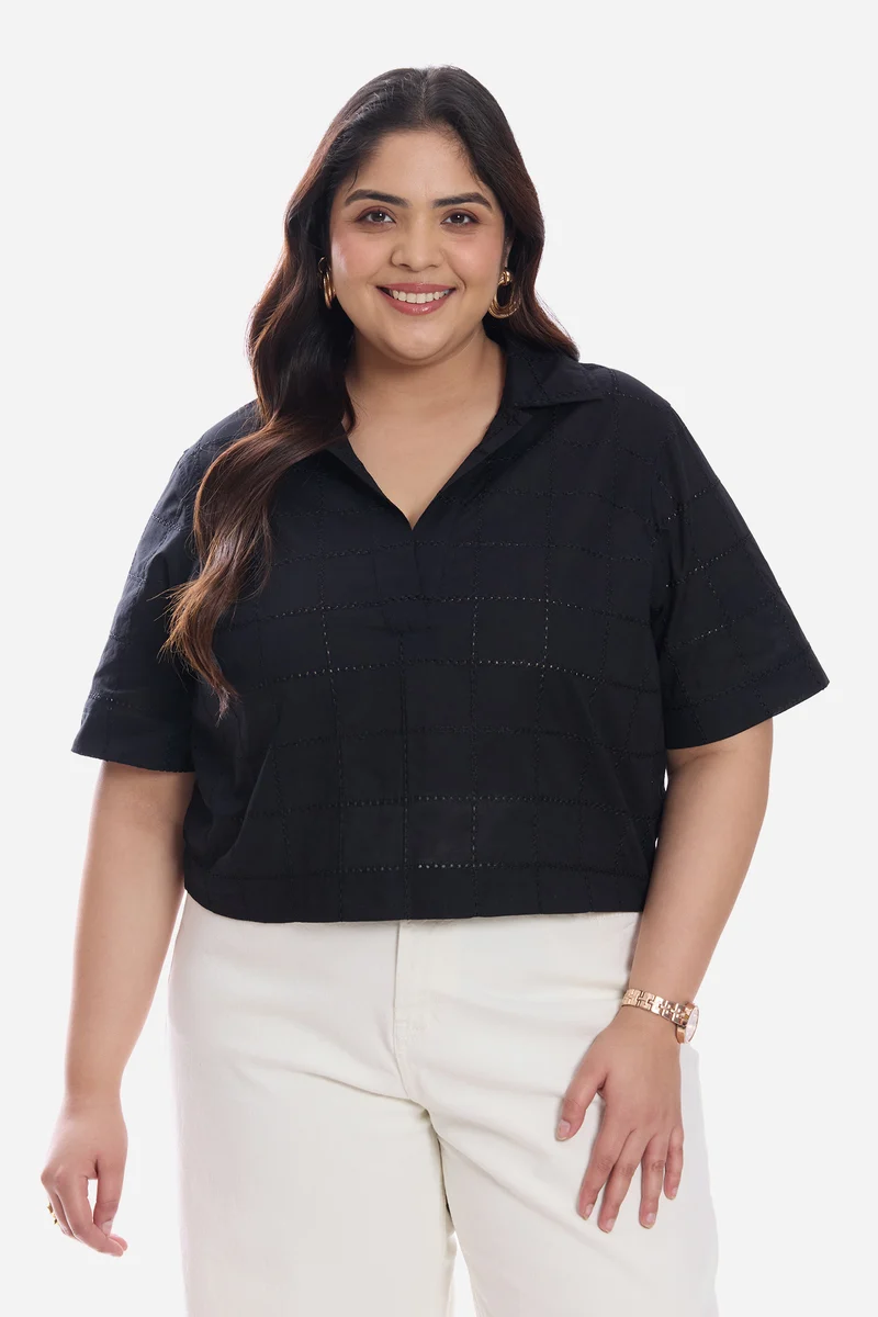 Aveline|Cotton Notch Placket Boxy Shirt