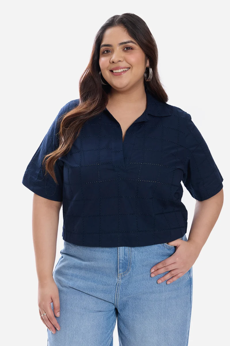 Ayani|Cotton Notch Placket Boxy Shirt
