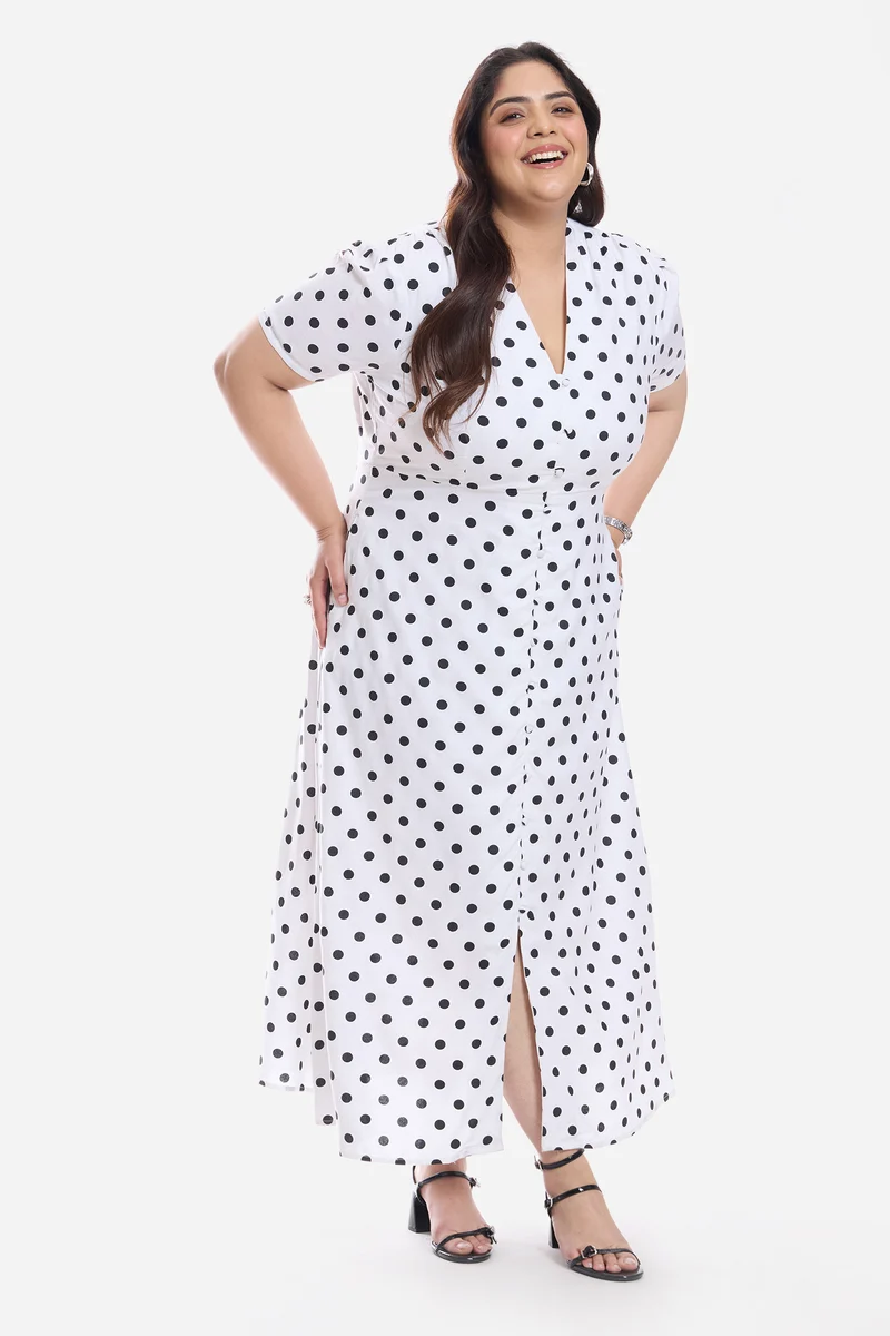 Asami|Viscose V Neck Midi Shirt Dress