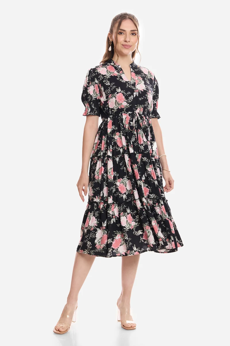 Jigme|100% Viscose Printed Tiered Dress