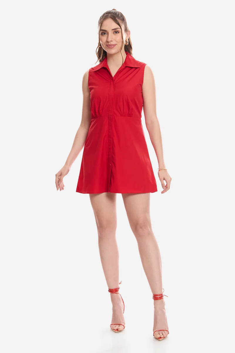 Jaleh|100% Cotton Mini Shirt Dress