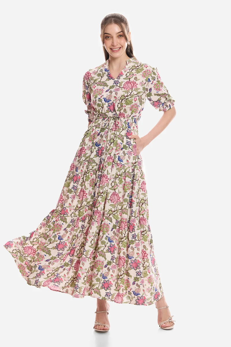 Itzel|100% Viscose Printed Maxi Dress