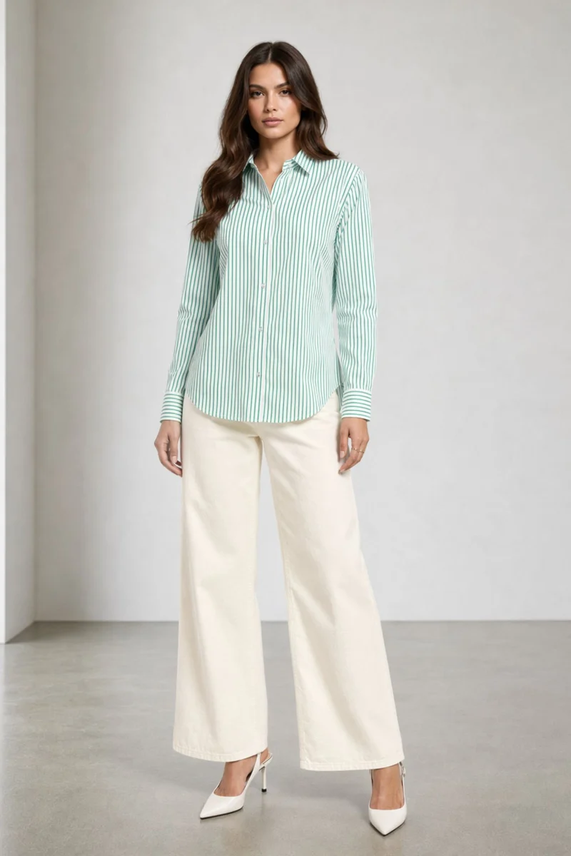 Ivori|100% Cotton Striped Slim Fit Shirt