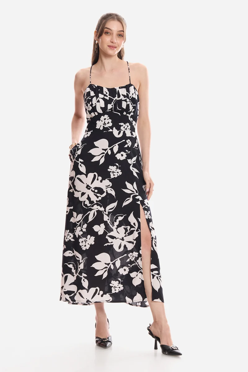 Ivi|100% Viscose Printed Strappy Dress