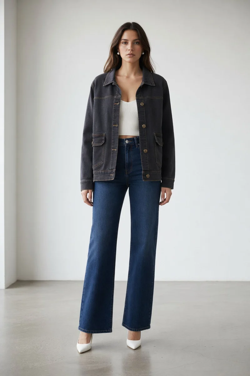 Eleya|100% Cotton Denim Trucker Jacket