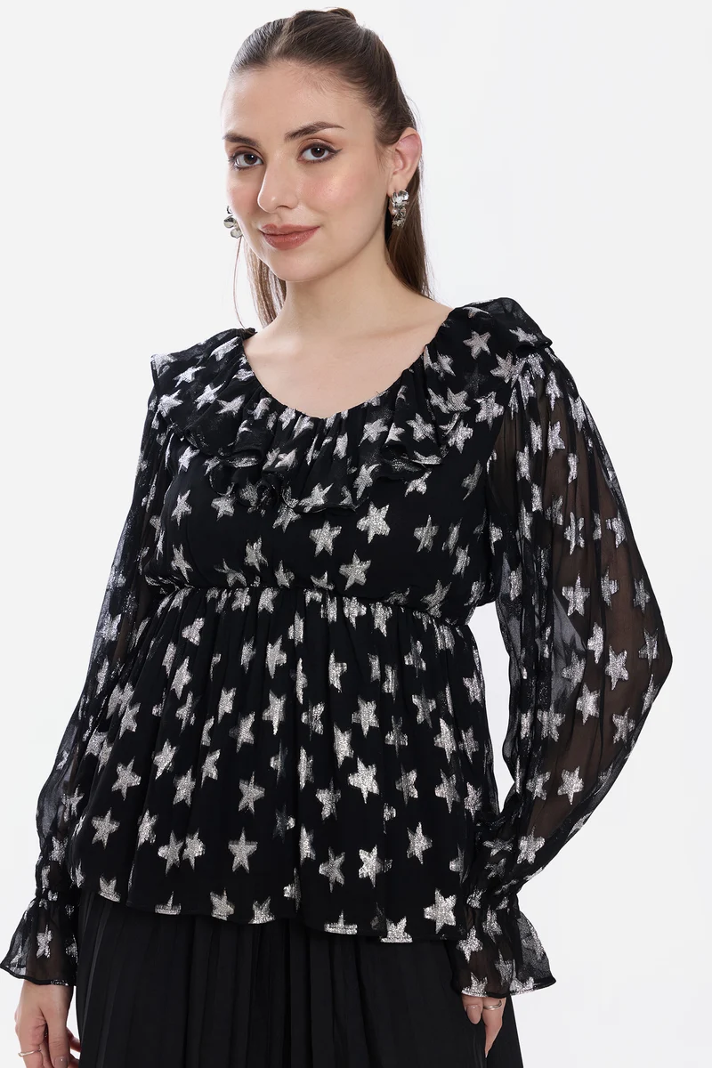 Masna|100% Viscose Ruffled Peplum Top