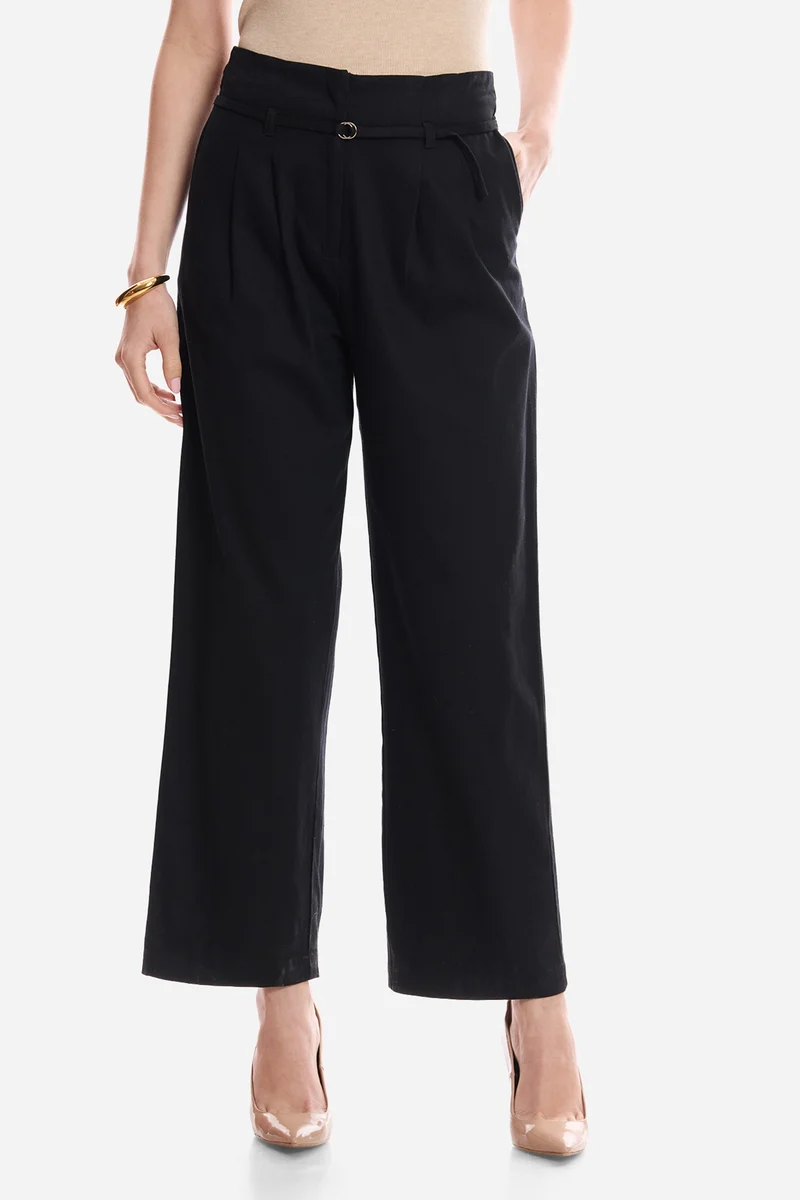 Daelia|100% Cotton High-Waist Straight Fit Trousers