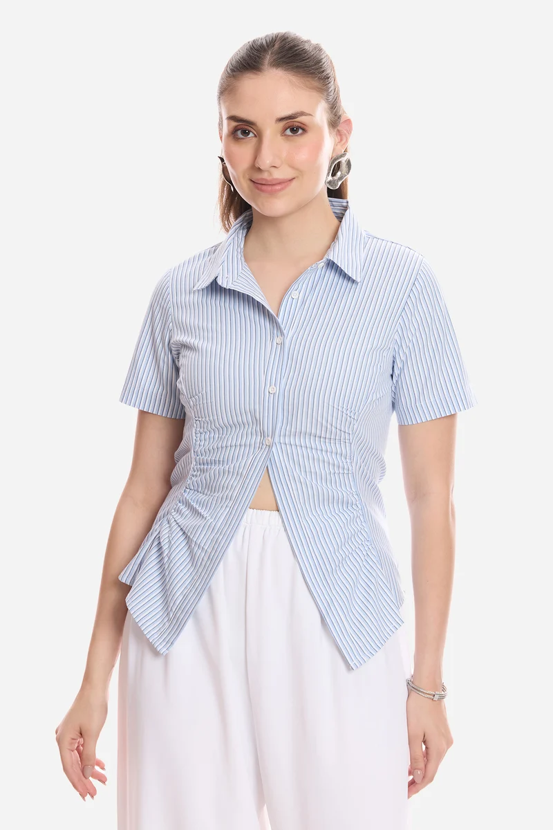 Cerise|100% Cotton Shirt With Asymmetric Hem