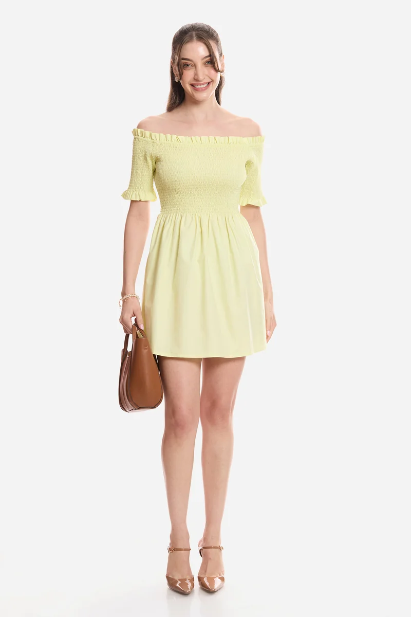 Harla|100% Cotton Off-Shoulder Mini Dress
