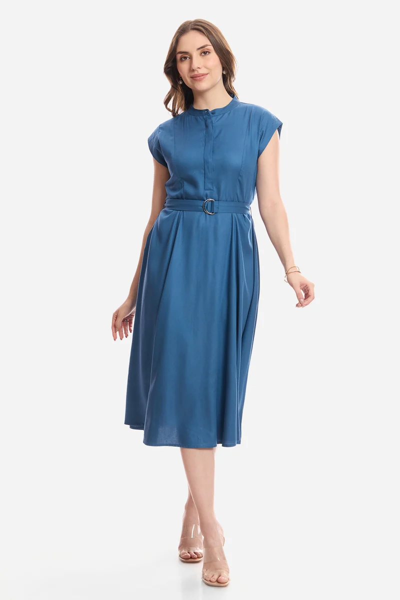 Daina|100% Viscose Mandarin Collar Shirt Dress
