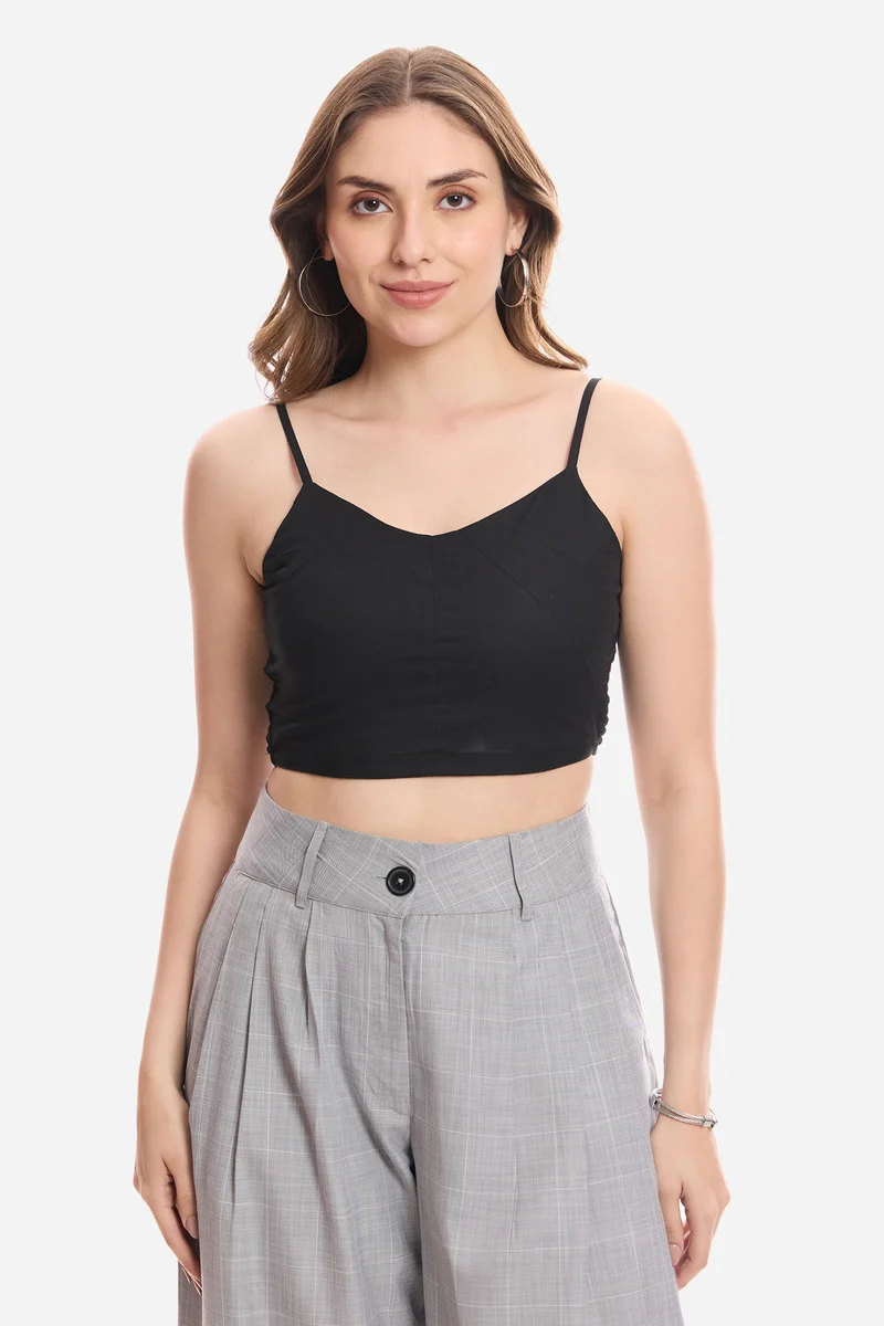 Emori|100% Cotton Crop Top With Paneling Detail