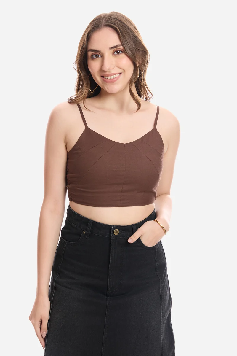 Emora|100% Cotton Crop Top With Paneling Detail