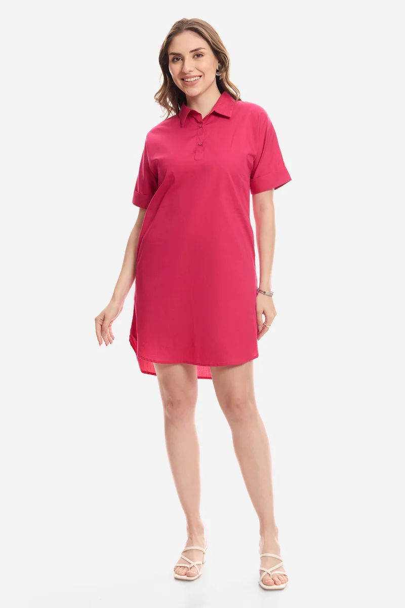 Clio|100% Cotton Curved Hem Relaxed Fit Dress