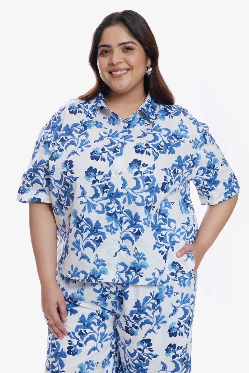 Ashwa|Cotton Relaxed Boxy Fit Cropped Shirt