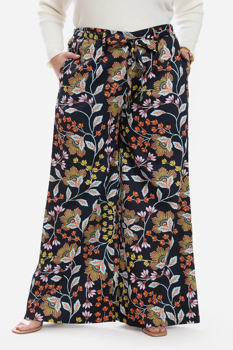 Norbu|Cotton Bow Tie Up Wide Leg Pants