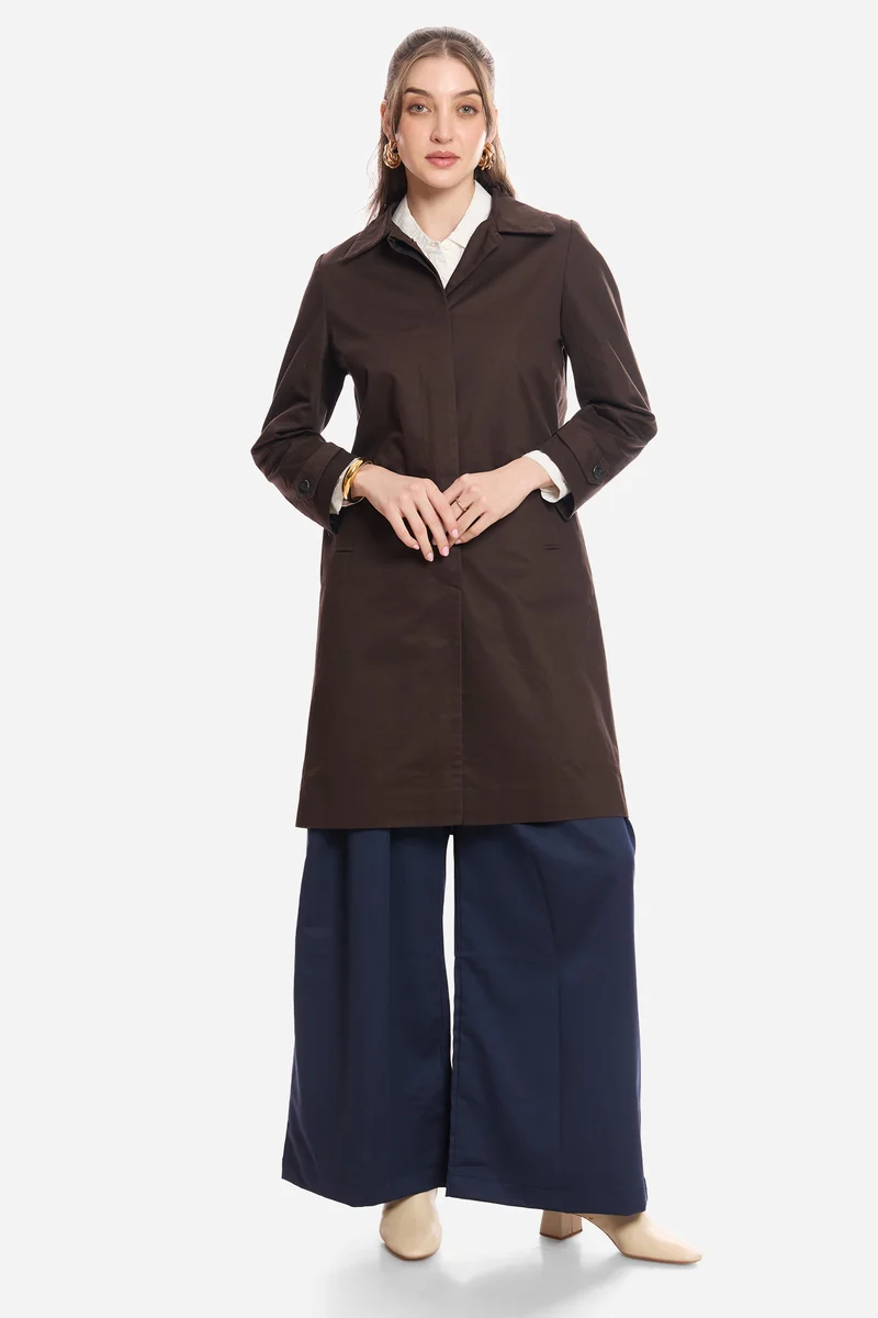 Anne|100% Cotton Shirt Collared Trench Coat